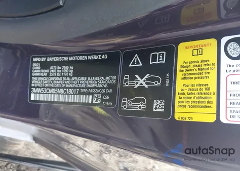 2022 BMW M240 I xDrive z USA, uszkodzony, nr VIN 3MW53CM05N8C18017